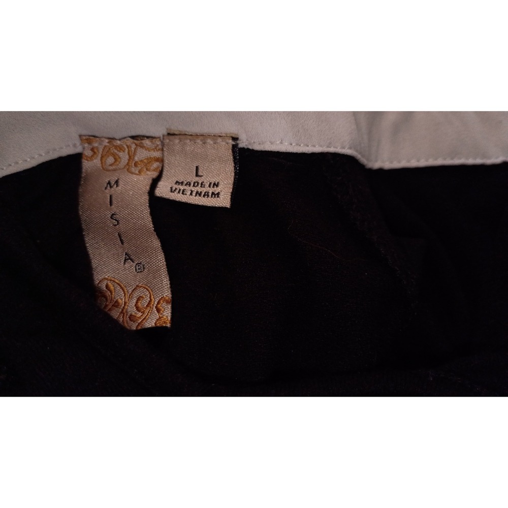 Dark Moody Office Siren Abstract Print Blouse Swiss Dot Collar Top Black White L - Picture 7 of 7